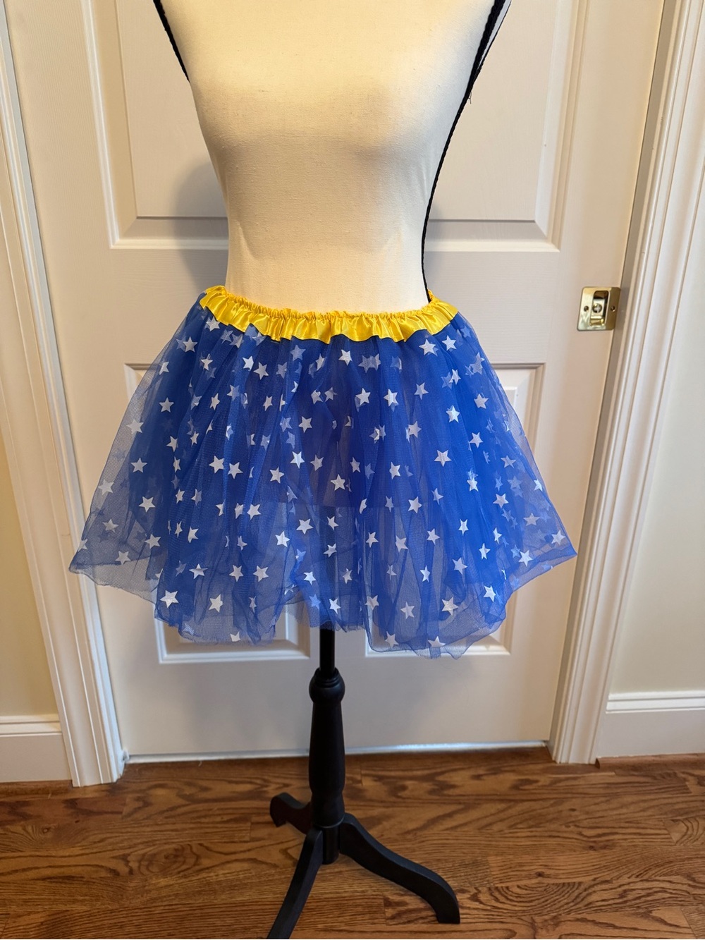 Women's Blue Star Tulle Skater Skirt with Yellow Waistband